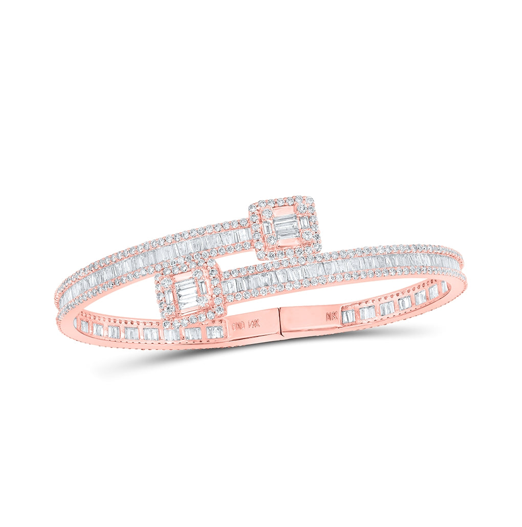 14K Yellow Or White Or Rose Gold Womens Round Diamond Square Cuff Bangle Bracelet 8-1/4 Cttw