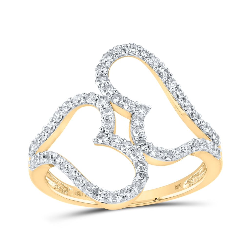 10K Yellow Gold Womens Round Diamond Heart Ring 5/8 Cttw, Womens Size: 5-10