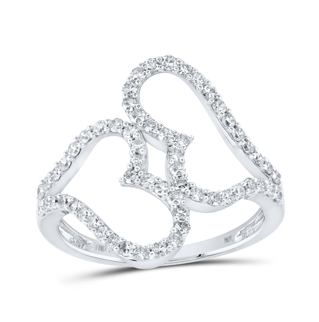 10K White Gold Womens Round Diamond Heart Ring 1/2 Cttw, Womens Size: 5-10