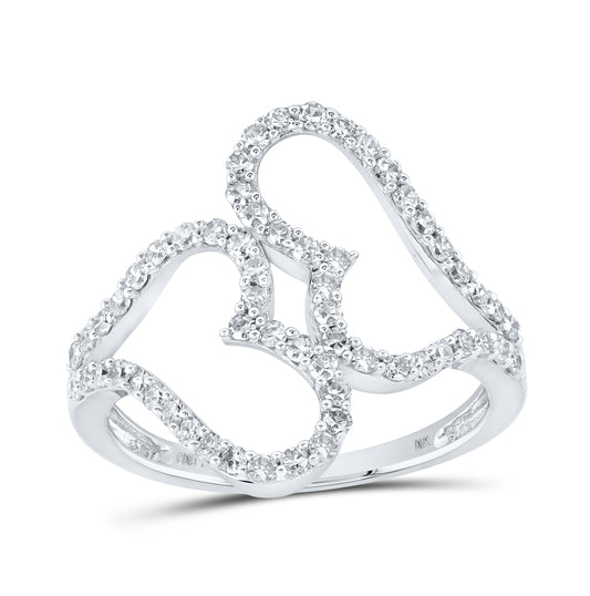 10K White Gold Womens Round Diamond Heart Ring 1/2 Cttw, Womens Size: 5-10