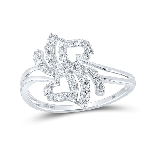 10K White Gold Womens Round Diamond Heart Ring 1/3ctw, Womens Size: 5-10