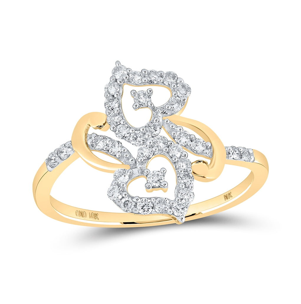 10K Yellow Gold Womens Round Diamond Heart Ring 3/8 Cttw, Womens Size: 5-10