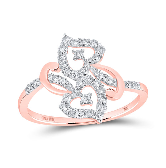 10K Rose Gold Womens Round Diamond Heart Ring 1/3 Cttw, Womens Size: 5-10