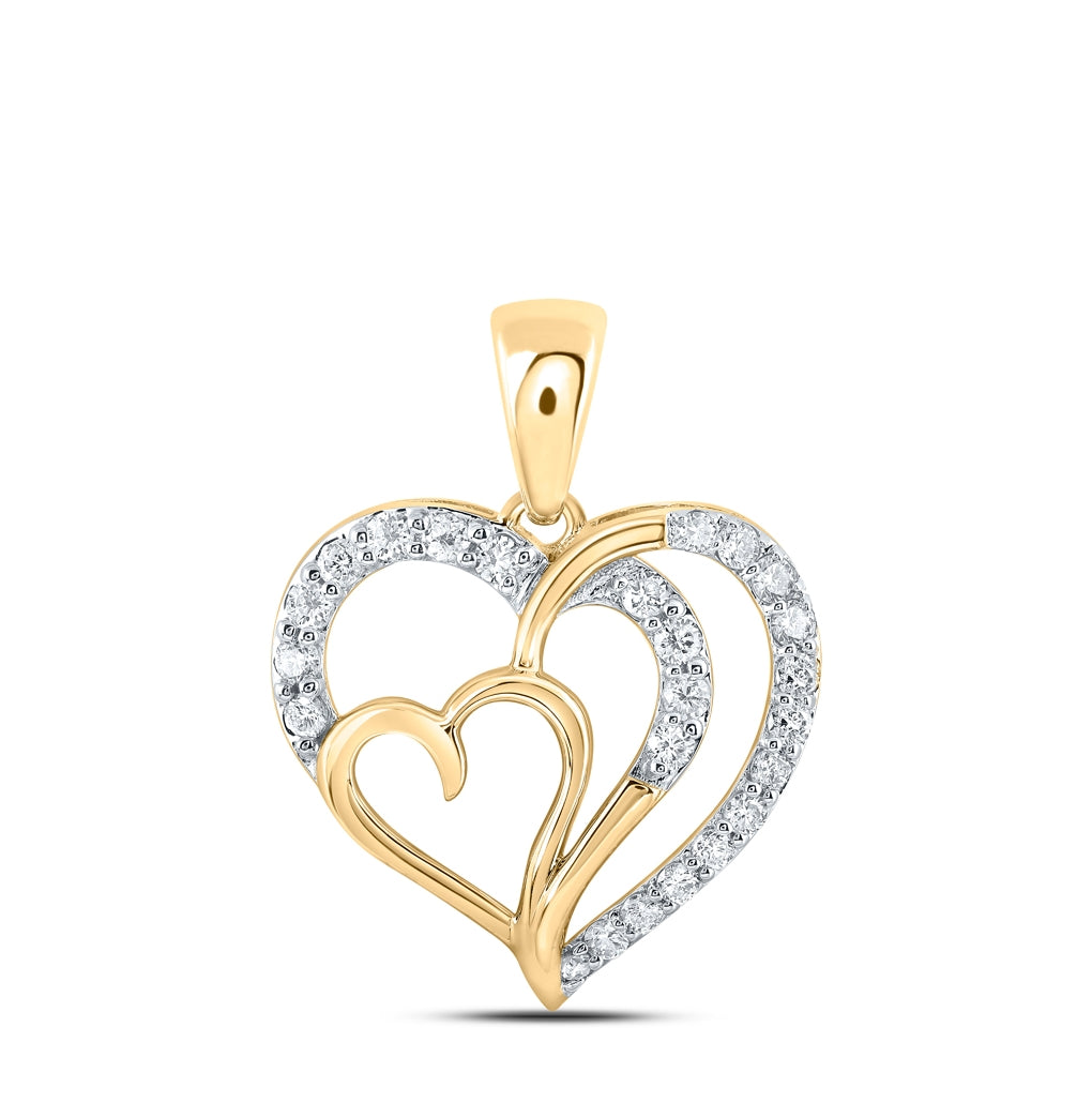 10K Yellow Or White Or Rose Gold Womens Round Diamond Heart Pendant