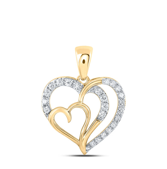 10K Yellow Or White Or Rose Gold Womens Round Diamond Heart Pendant