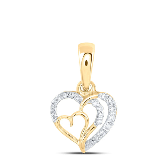 10K Yellow Or Rose Gold Womens Round Diamond Heart Pendant