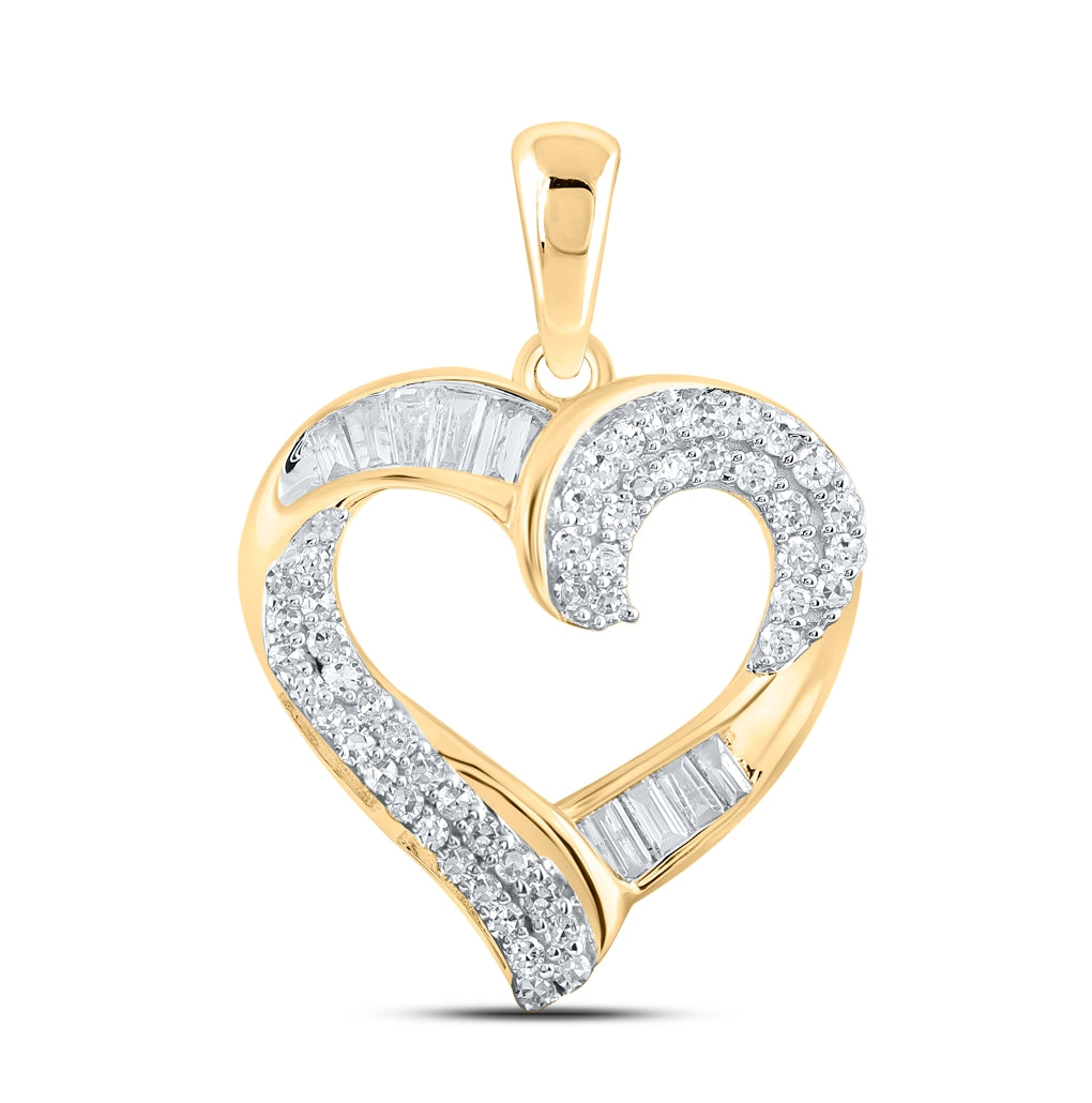 10K Yellow Or White Or Rose Gold Womens Round Diamond Heart Pendant