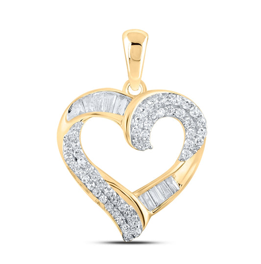 10K Yellow Or White Or Rose Gold Womens Round Diamond Heart Pendant