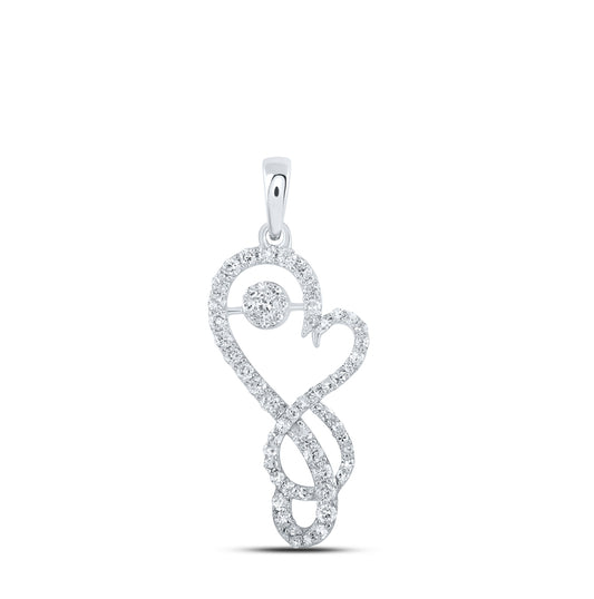 10K White Gold Womens Round Diamond Heart Pendant 1/2 Cttw