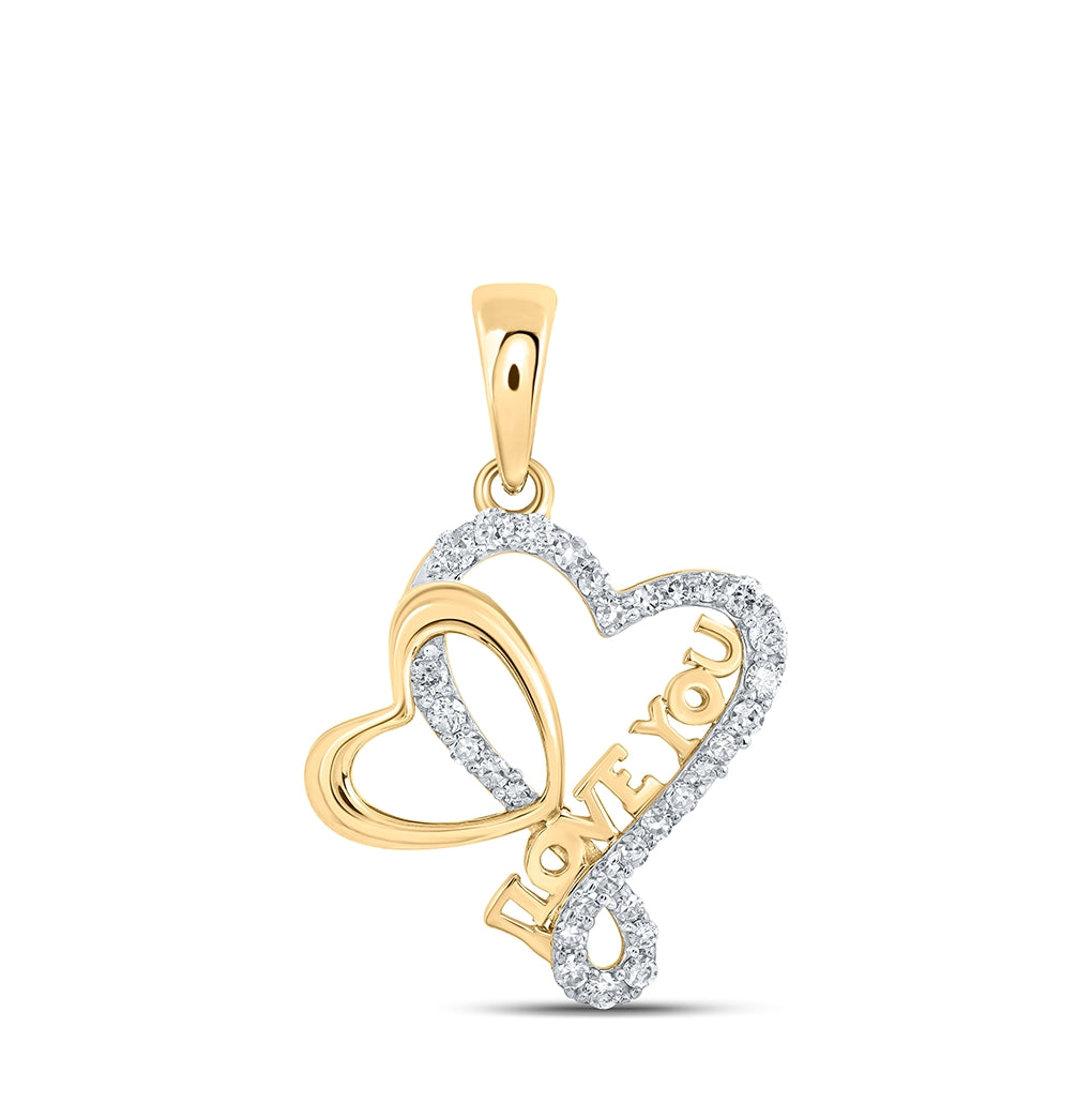 10K Yellow Or White Or Rose Gold Womens Round Diamond Love You Heart Pendant