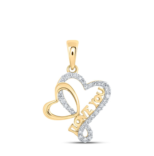 10K Yellow Or White Or Rose Gold Womens Round Diamond Love You Heart Pendant