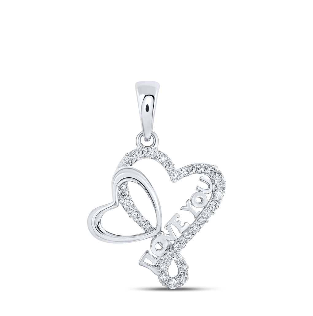 10K Yellow Or White Or Rose Gold Womens Round Diamond Love You Heart Pendant
