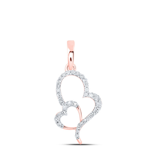 10K Rose Gold Womens Round Diamond Heart Pendant 1/6 Cttw, Length: 0.78 In, Width: 0.39 In