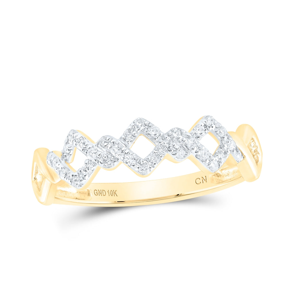 10K Yellow Or White Or Rose Gold Womens Round Diamond Offset Square Stackable Band Ring , Womens Size: 5-10