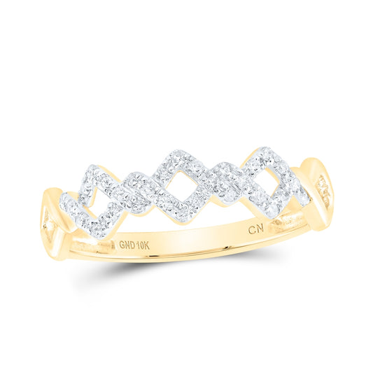 10K Yellow Or White Or Rose Gold Womens Round Diamond Offset Square Stackable Band Ring , Womens Size: 5-10