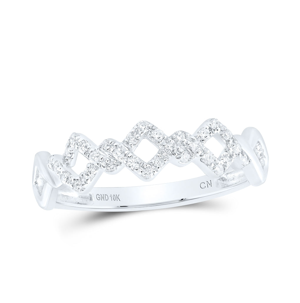 10K Yellow Or White Or Rose Gold Womens Round Diamond Offset Square Stackable Band Ring , Womens Size: 5-10