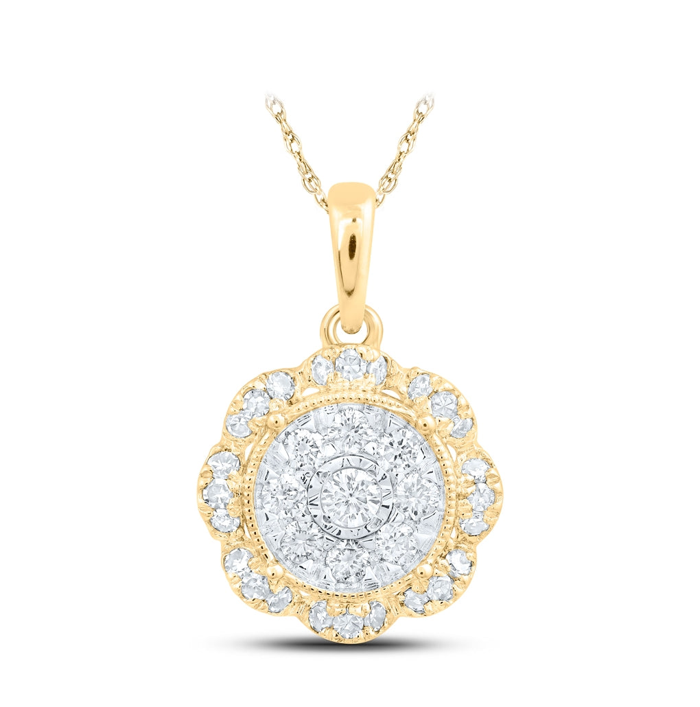 10K Yellow Or White Or Rose Gold Womens Round Diamond Circle Pendant