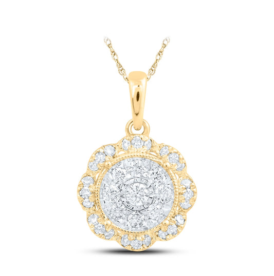 10K Yellow Or White Or Rose Gold Womens Round Diamond Circle Pendant