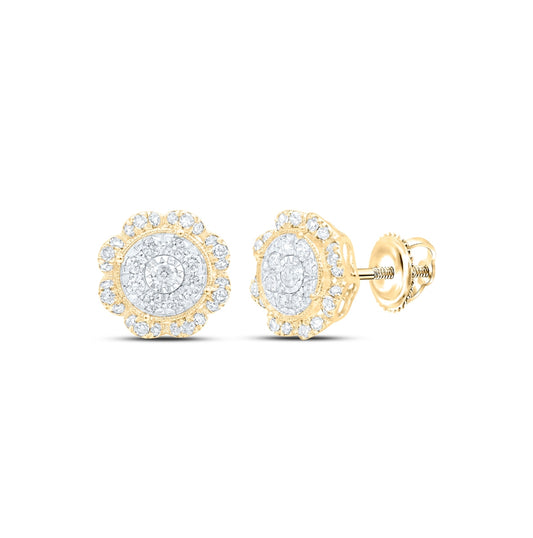 10K Yellow Or White Or Rose Gold Womens Round Diamond Cluster Earrings