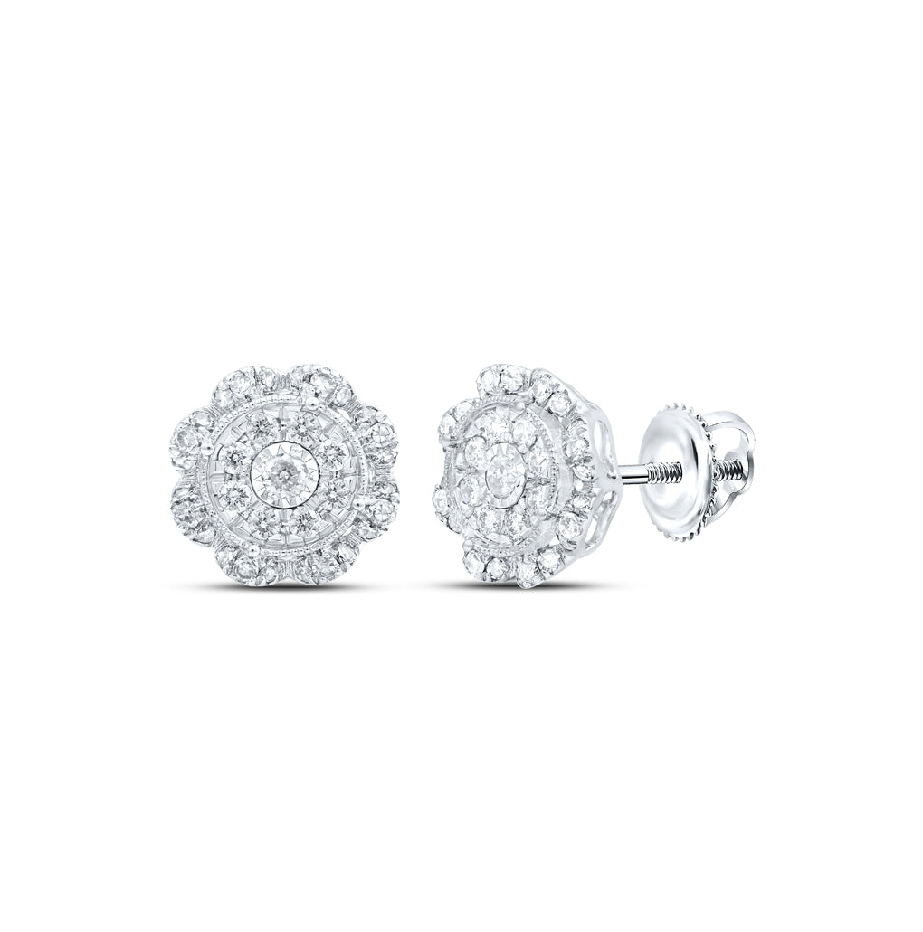 10K Yellow Or White Or Rose Gold Womens Round Diamond Cluster Earrings