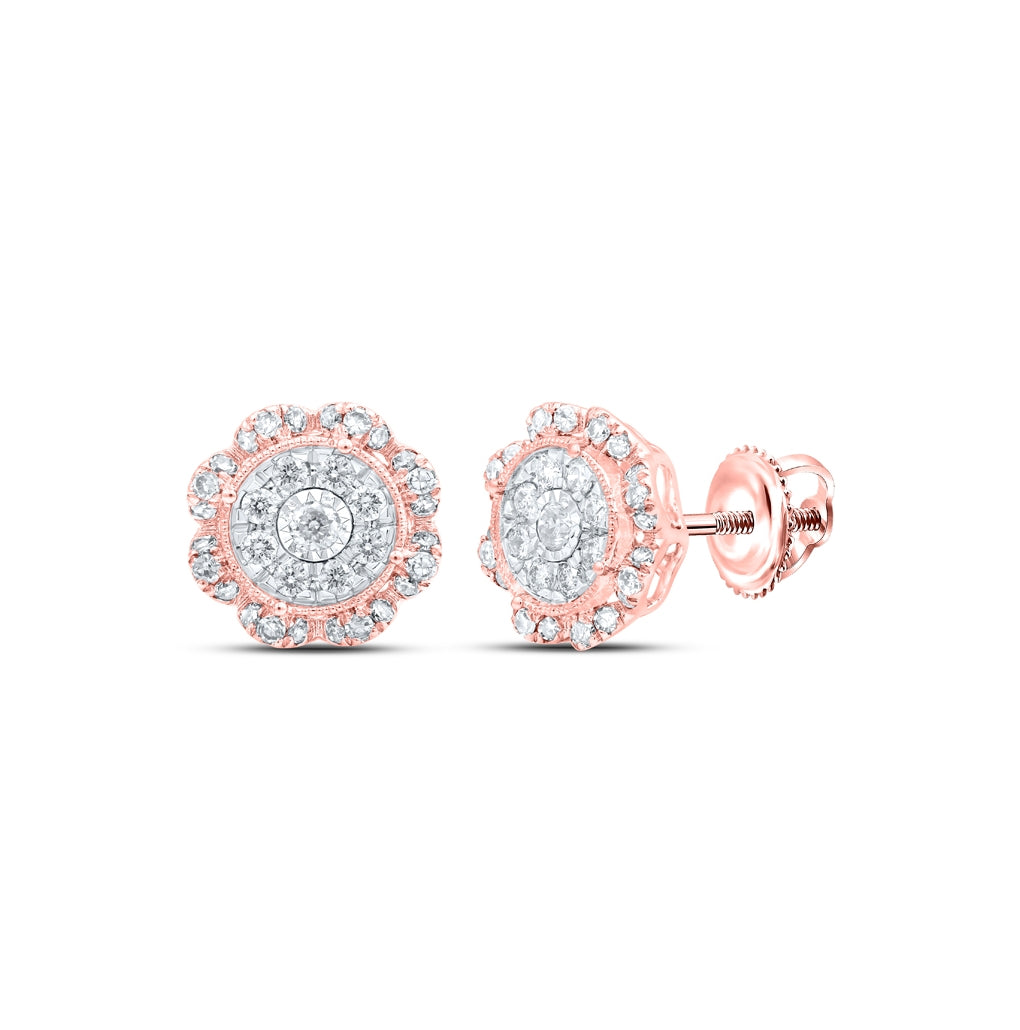 10K Yellow Or White Or Rose Gold Womens Round Diamond Cluster Earrings