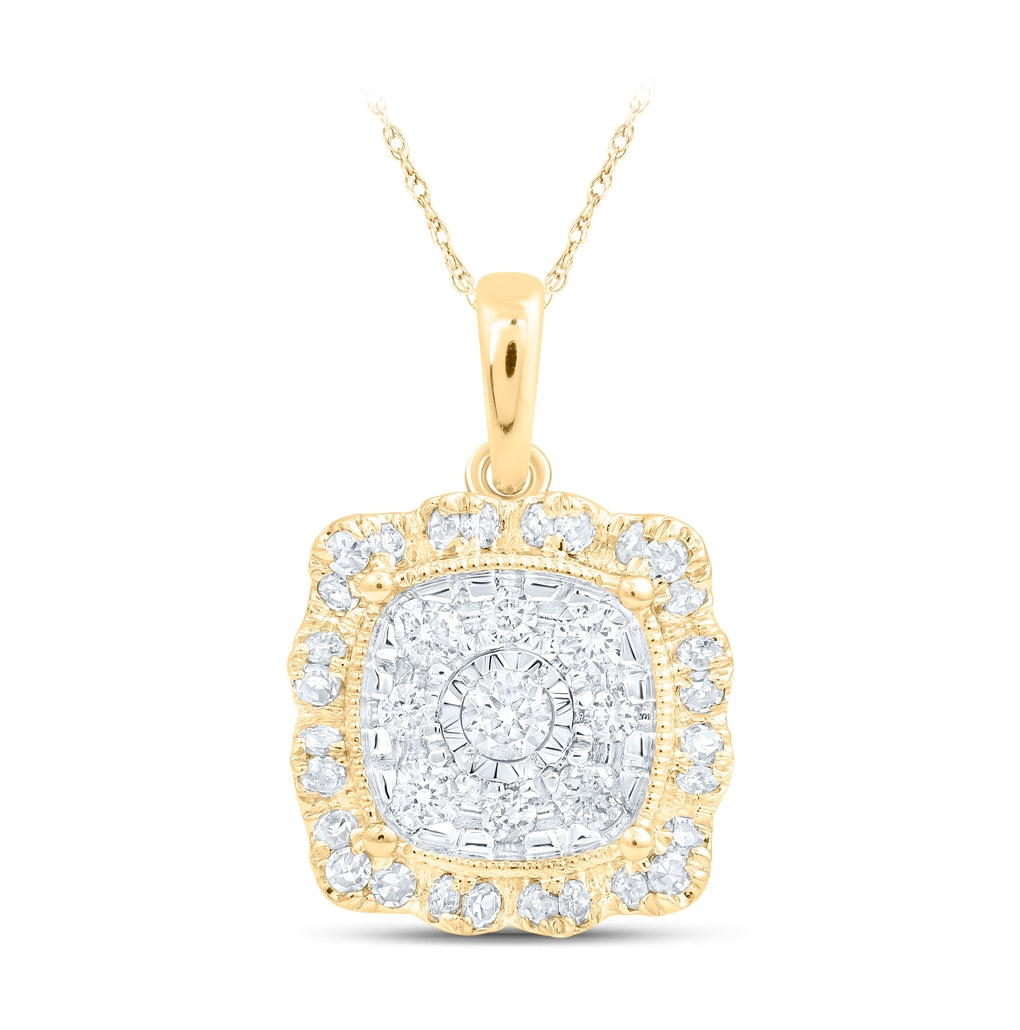 10K White Or Yellow Gold Womens Round Diamond Square Pendant