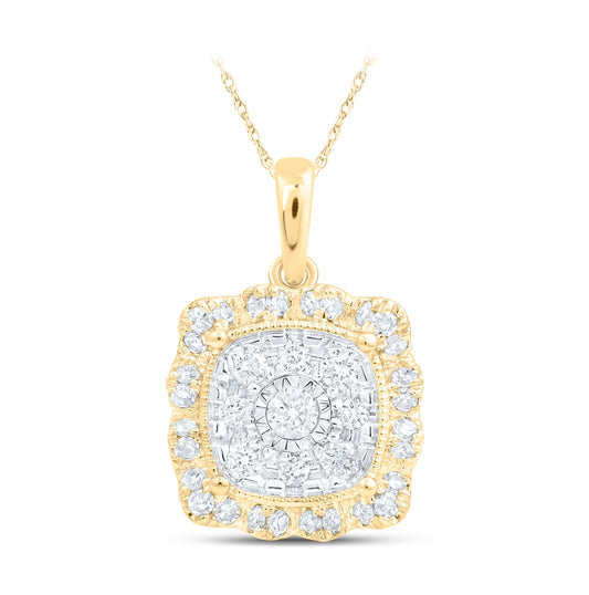 10K White Or Yellow Gold Womens Round Diamond Square Pendant