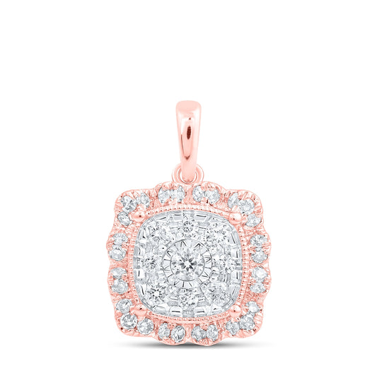 10K Rose Gold Womens Round Diamond Pillow Square Pendant 1/3 Cttw, Length: 0.61 In, Width: 0.4 In