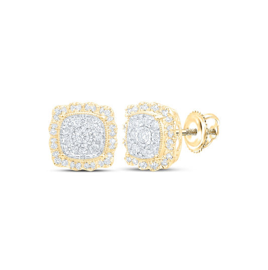 10K Yellow Gold Womens Round Diamond Square Earrings 5/8 Cttw, Length: 0.37 In, Width: 0.37 In
