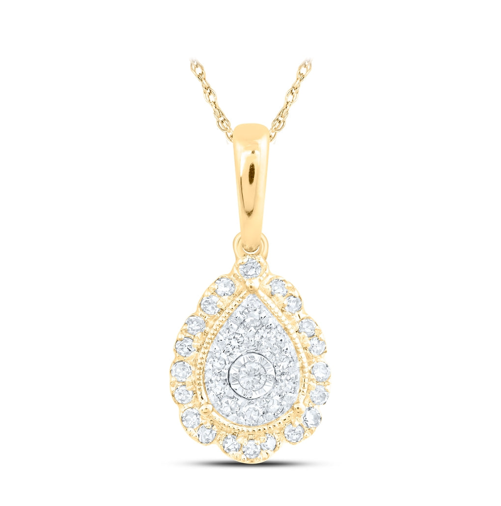 10K Yellow Or White Or Rose Gold Womens Round Diamond Teardrop Pendant