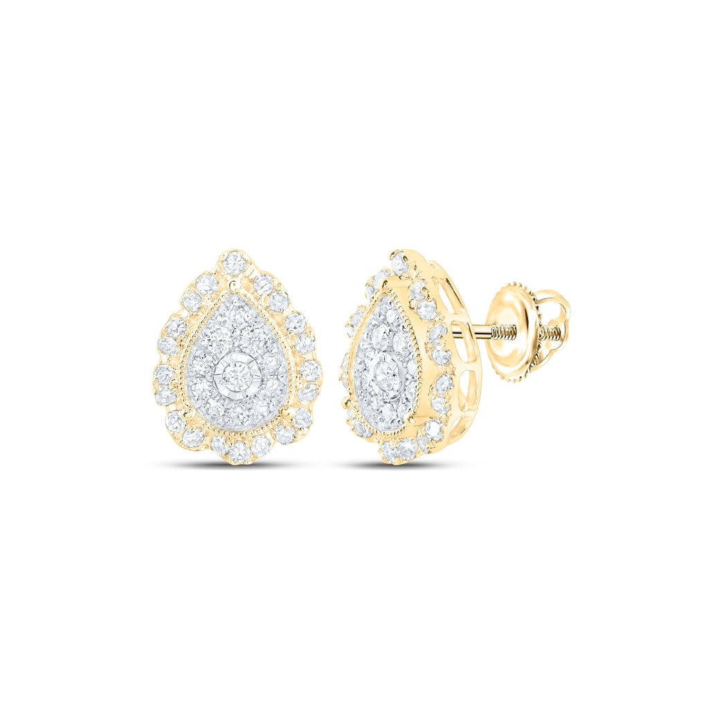 10K Yellow Or White Or Rose Gold Womens Round Diamond Teardrop Earrings