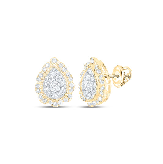 10K Yellow Or White Or Rose Gold Womens Round Diamond Teardrop Earrings