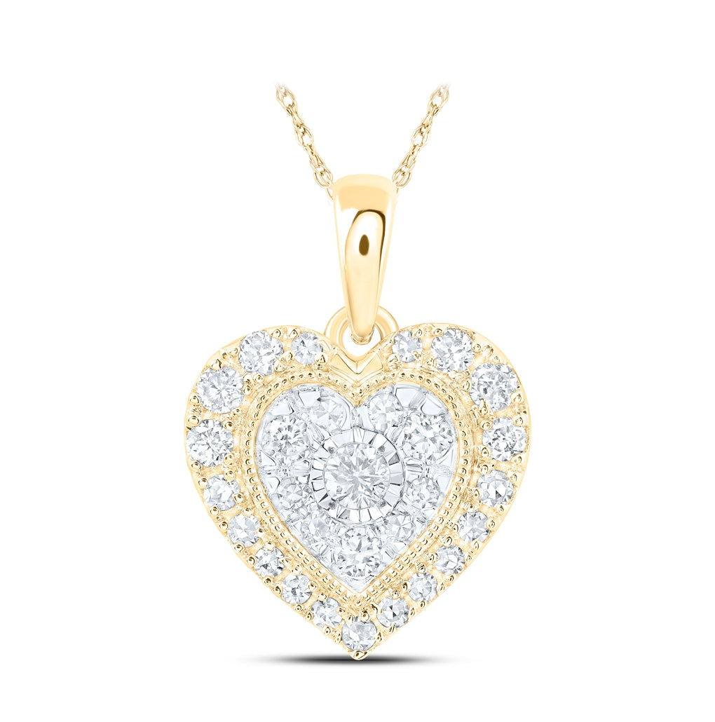 10K Yellow Or White Or Rose Gold Womens Round Diamond Heart Pendant