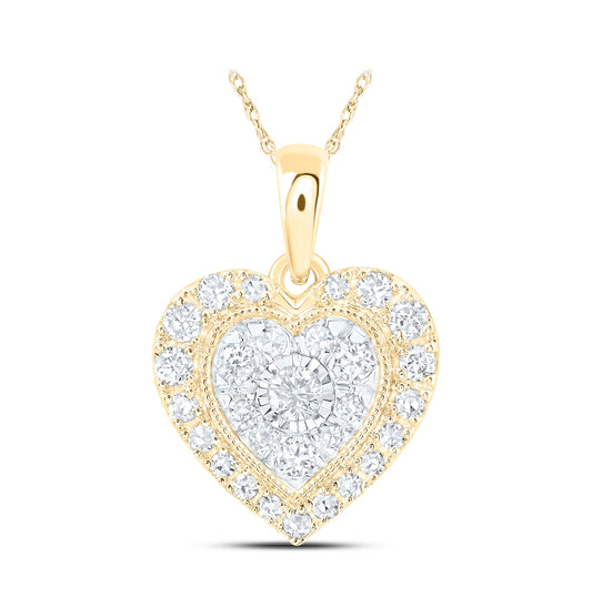 10K Yellow Or White Or Rose Gold Womens Round Diamond Heart Pendant