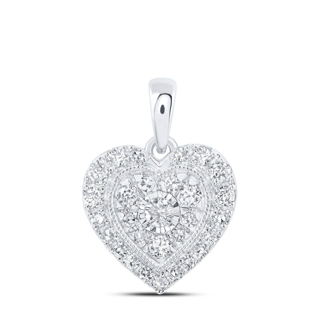 10K Yellow Or White Or Rose Gold Womens Round Diamond Heart Pendant