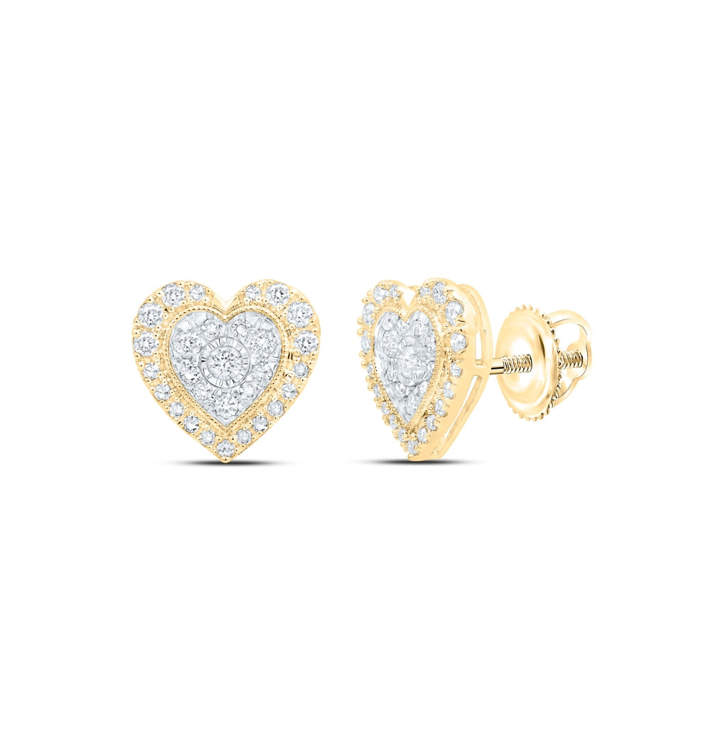 10K Yellow Or White Or Rose Gold Womens Round Diamond Heart Earrings