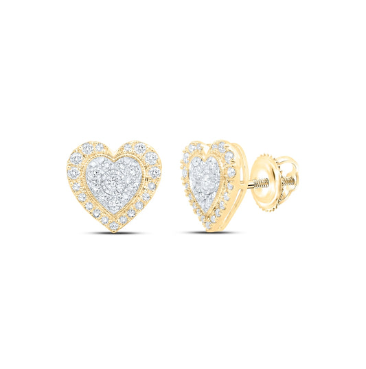 10K Yellow Or White Or Rose Gold Womens Round Diamond Heart Earrings