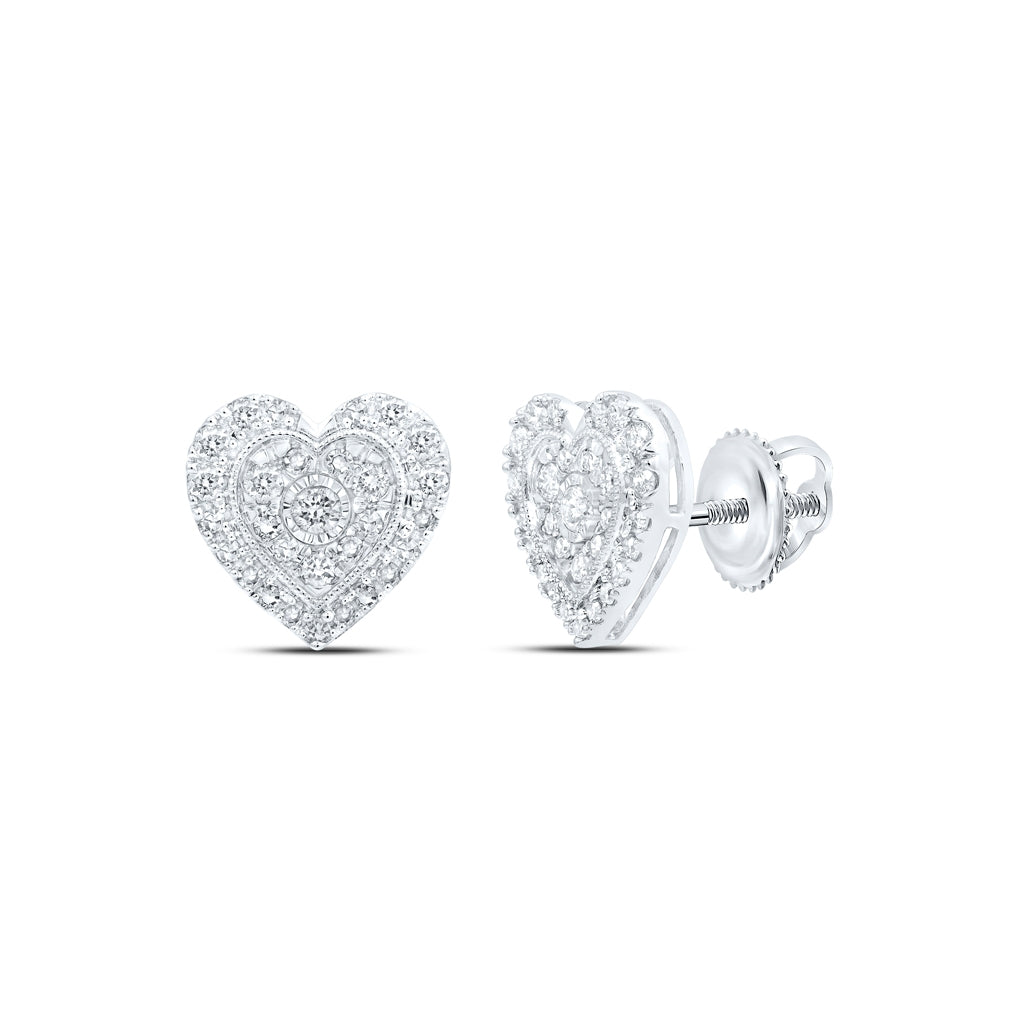 10K Yellow Or White Or Rose Gold Womens Round Diamond Heart Earrings