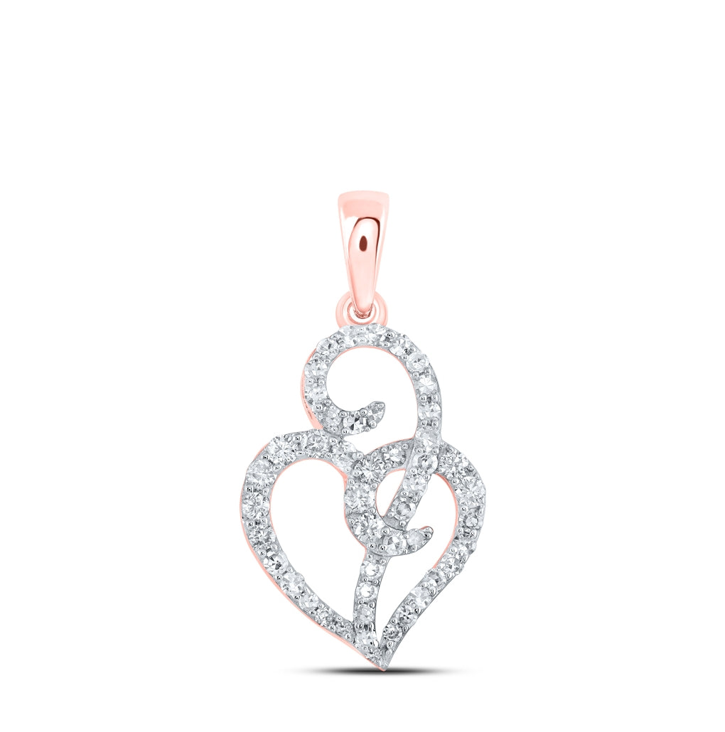 10K Rose Gold Women's Round Dia. Heart Pendant 0.33 ctw