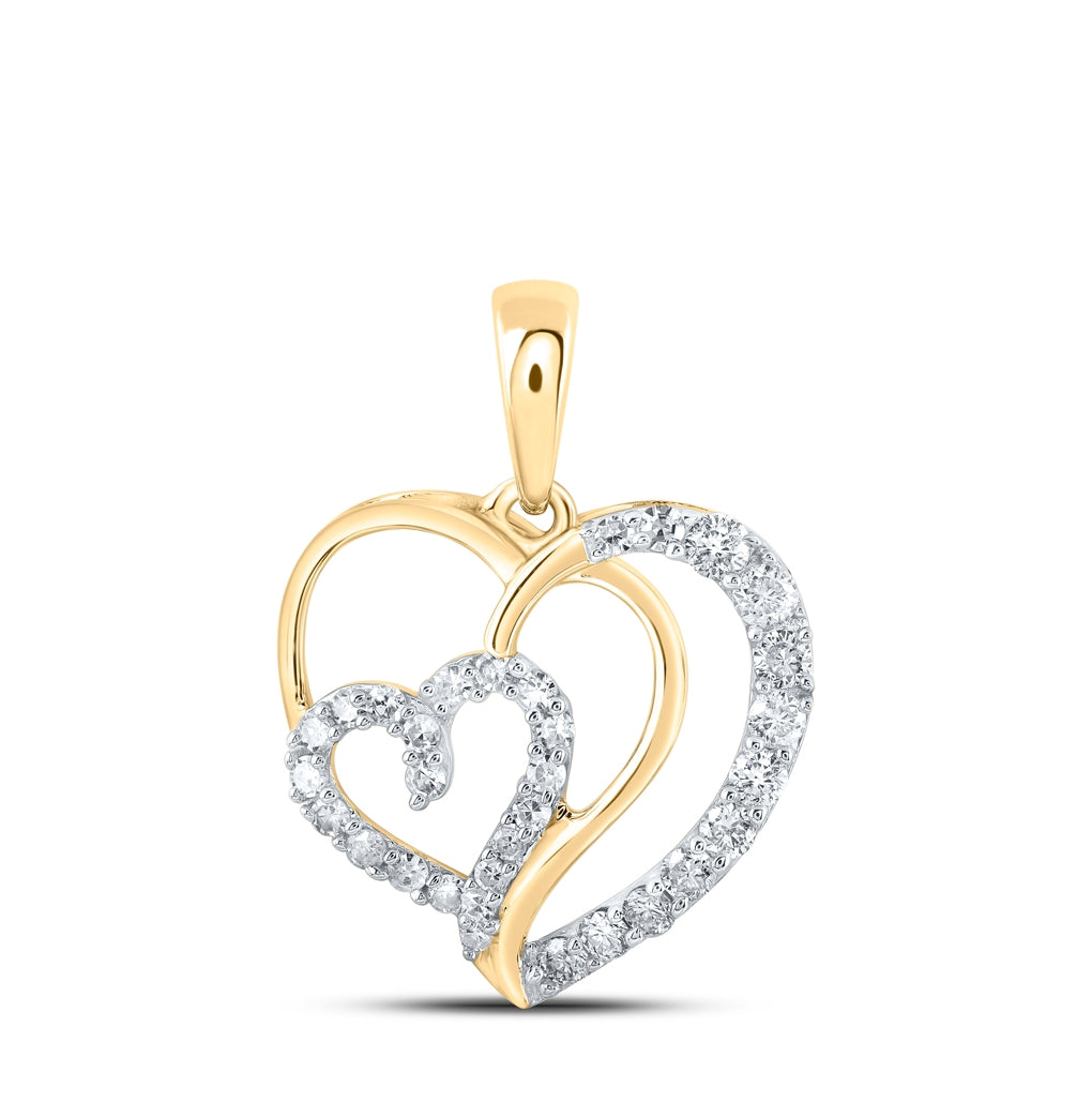10K Yellow Or White Or Rose Gold Womens Round Diamond Heart Pendant