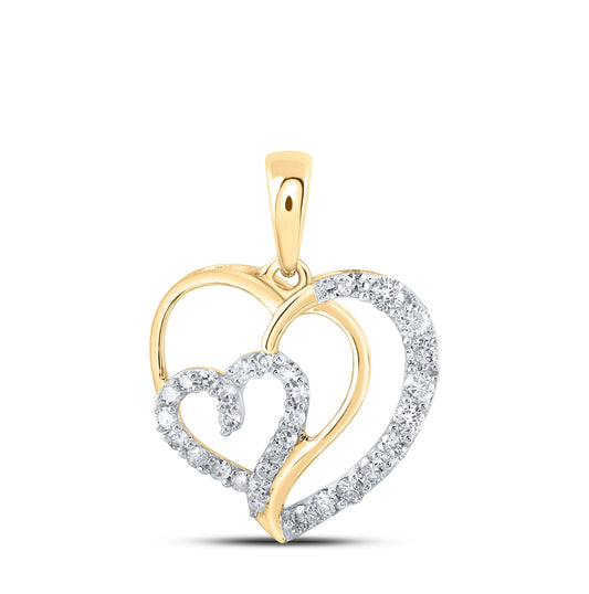 10K Yellow Or White Or Rose Gold Womens Round Diamond Heart Pendant