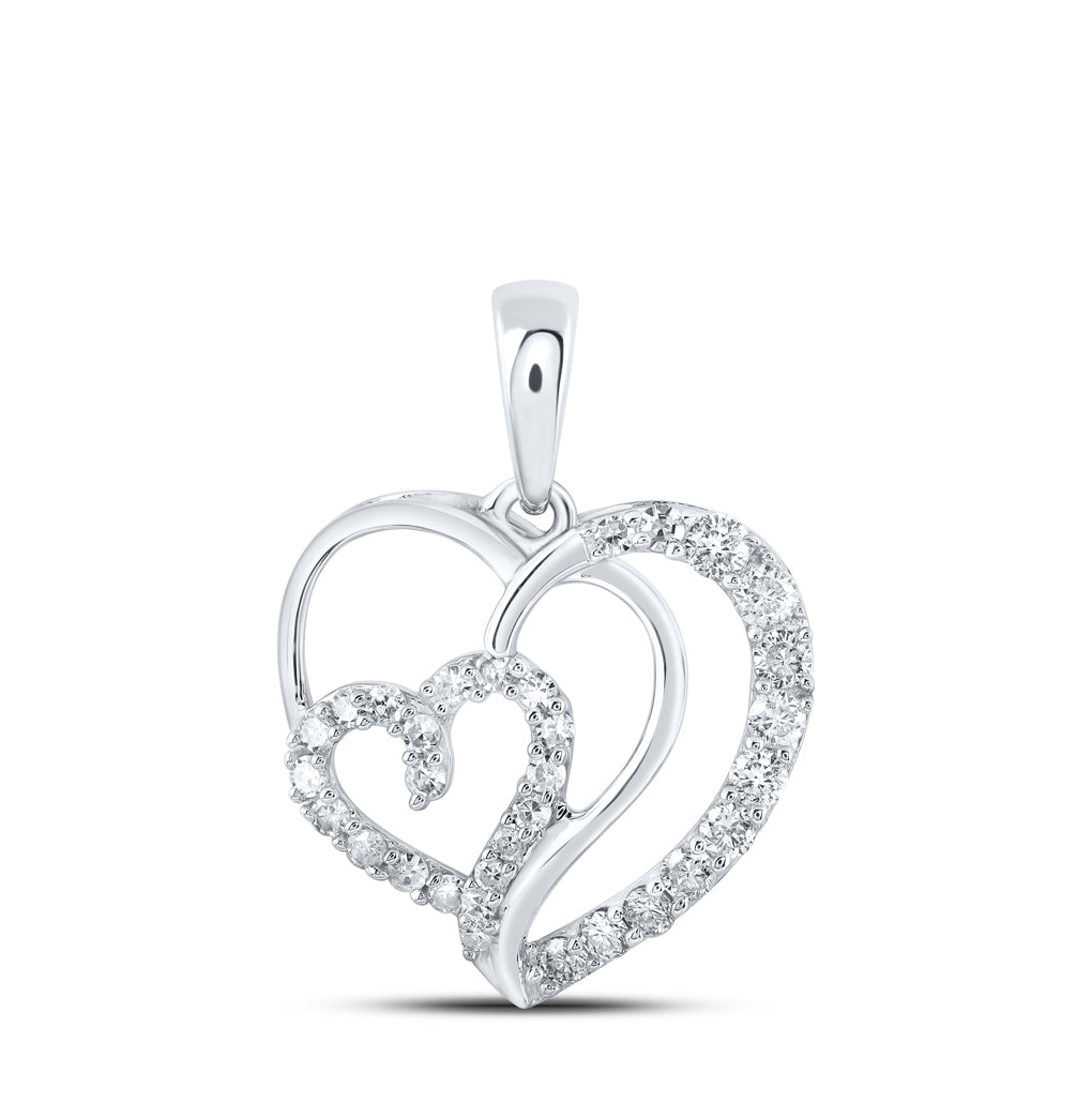 10K Yellow Or White Or Rose Gold Womens Round Diamond Heart Pendant