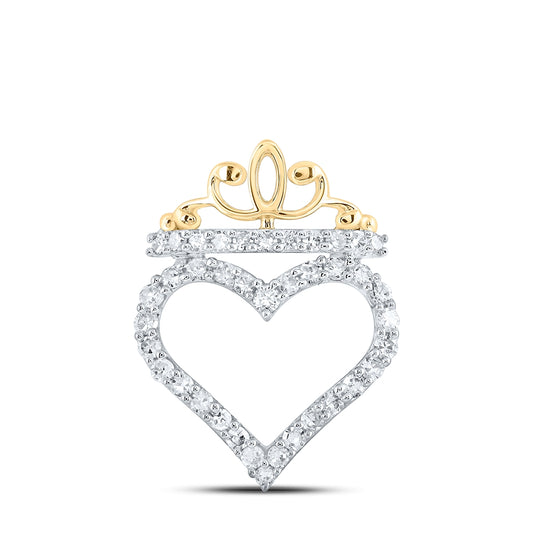 10K Yellow Or White Or Rose Gold Womens Round Diamond Crown Heart Pendant