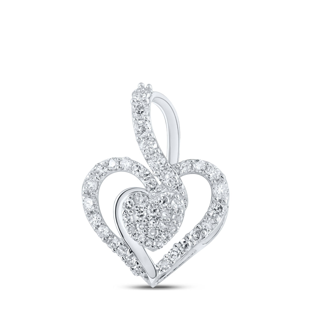 10K Yellow Or White Or Rose Gold Womens Round Diamond Heart Pendant
