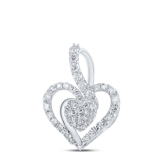 10K Yellow Or White Or Rose Gold Womens Round Diamond Heart Pendant