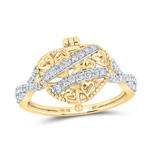 10K Yellow Or White Or Rose Gold Womens Round Diamond Locket Heart Ring , Womens Size: 5-10