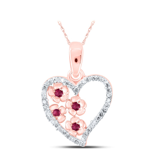 10K Rose Gold Womens Round Ruby Diamond Heart Pendant 1/10 Cttw, Length: 0.67 In, Width: 0.44 In