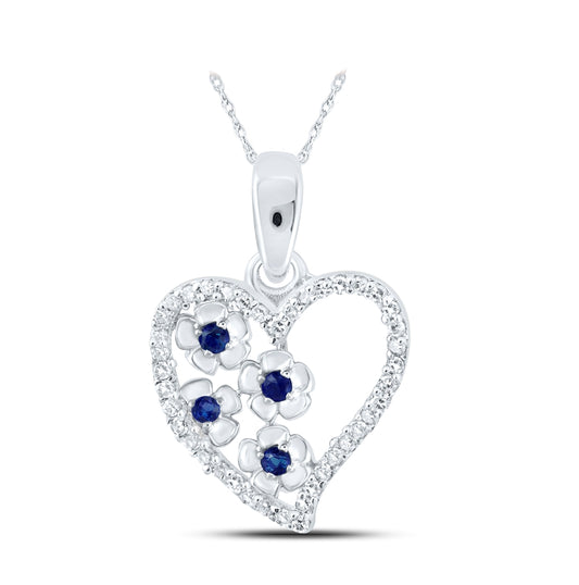 10K White Gold Womens Round Blue Sapphire Diamond Heart Pendant 1/8 Cttw, Length: 0.67 In, Width: 0.44 In
