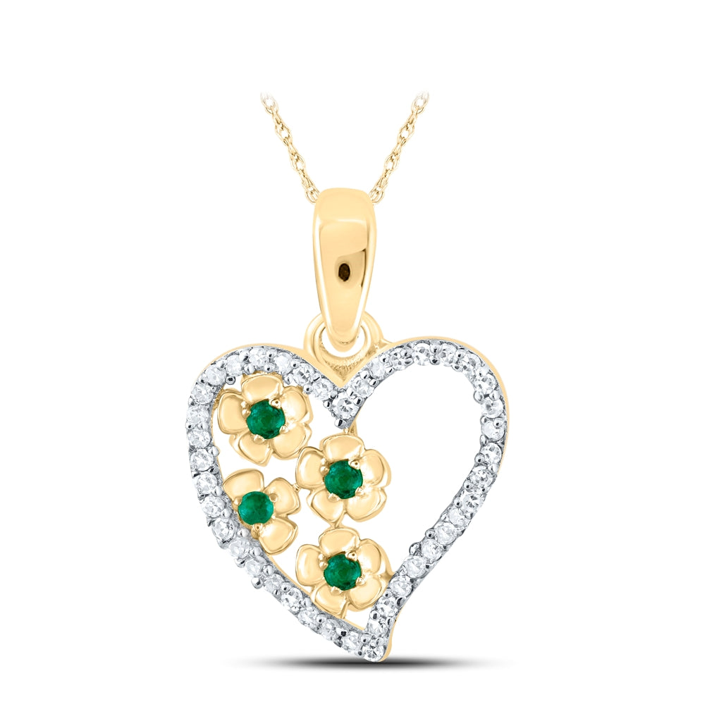 10K Yellow Gold Womens Round Emerald Diamond Heart Pendant 1/8 Cttw, Length: 0.67 In, Width: 0.44 In