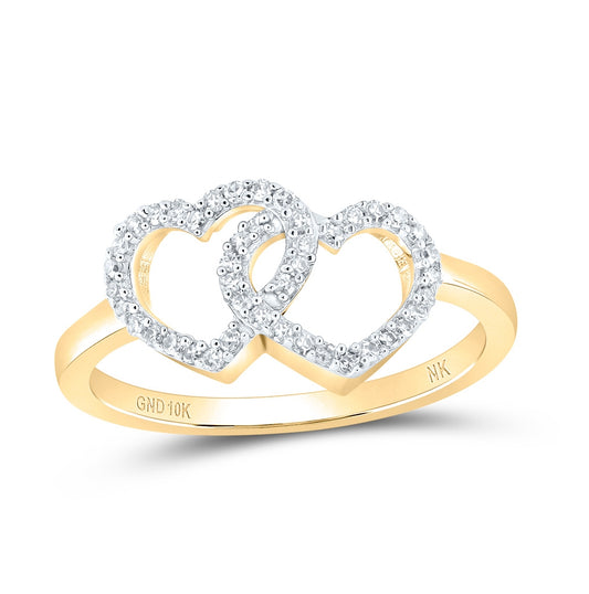 10K Yellow Or White Or Rose Gold Womens Round Diamond Double Heart Ring , Womens Size: 5-10